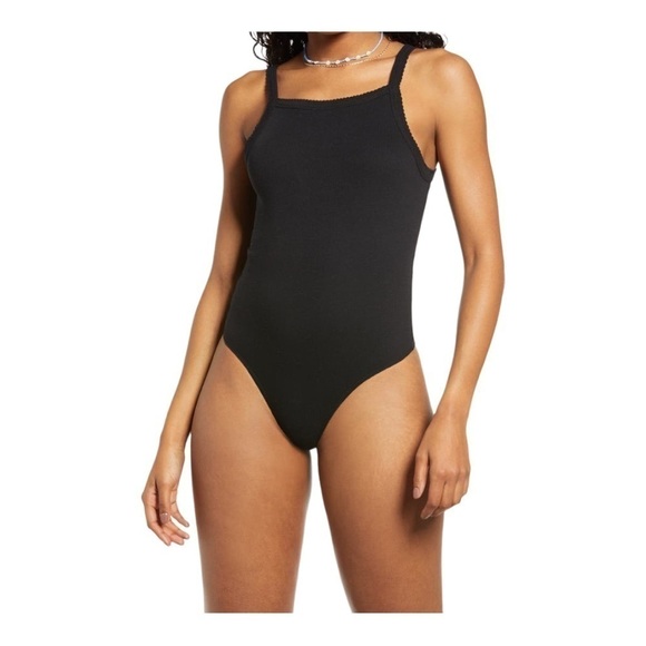 bp Picot Trim Cotton Blend Rib Bodysuit in purple - Picture 11 of 13
